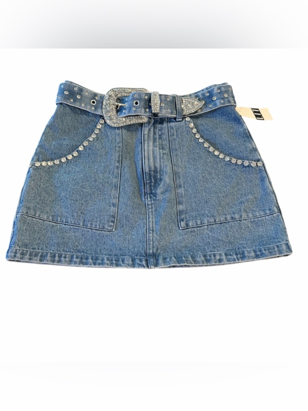 Show Me Your MuMu Denim Mini Skirt with Studded Belt - Blue - Picture 6 of 11